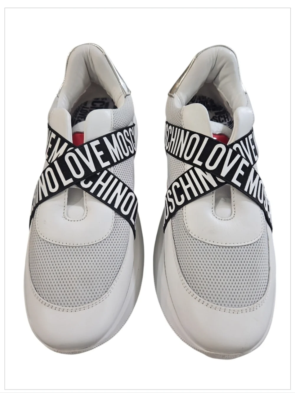 Love Moschino White Logo Band Mesh Sneakers Crisscross Chunky Running Shoes 9 - Picture 4 of 16